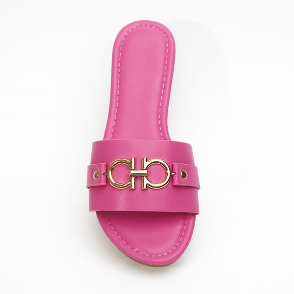 Hot Pink Horsebit Style Slide Sandals - Picture 3 of 4